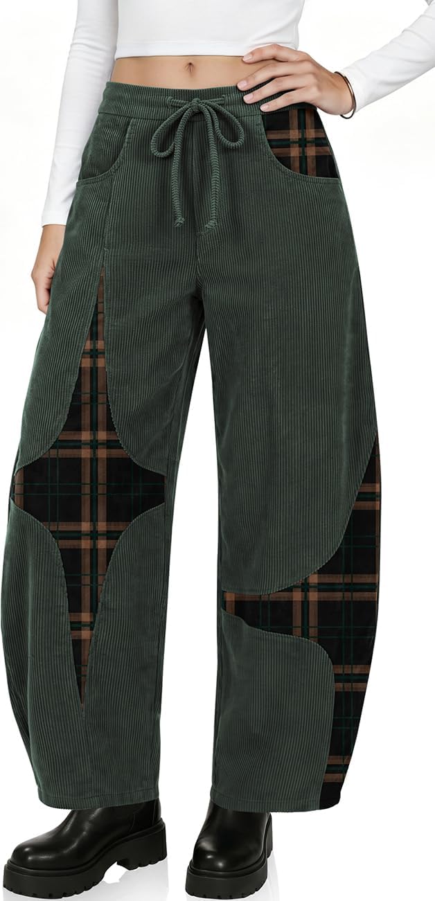 TARSE Women’s Corduroy Barrel Pants Wide Leg Harem Pants Baggy Casual