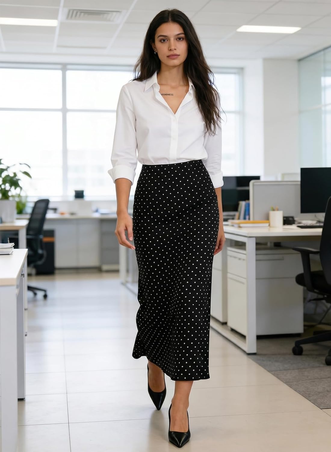 BLENCOT Womens High Waisted Long Mesh Polka Dot Maxi Skirt