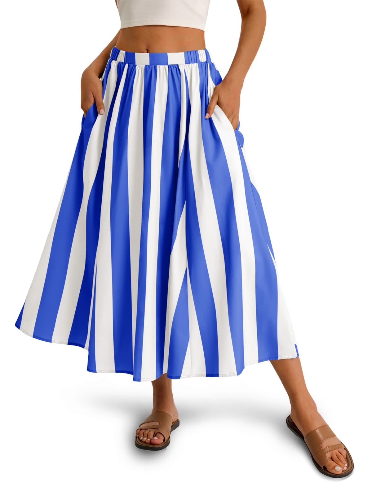 Cicy Bell Womens Summer Striped Maxi Skirts A-Line Beach Vacation Outfits