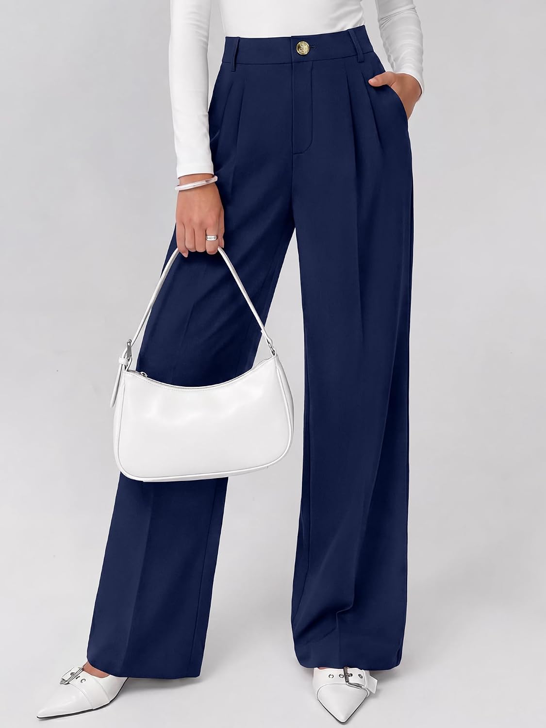 KIRUNDO Fall Wide Leg Pants Woman Flowy High Waisted Slacks with Pockets