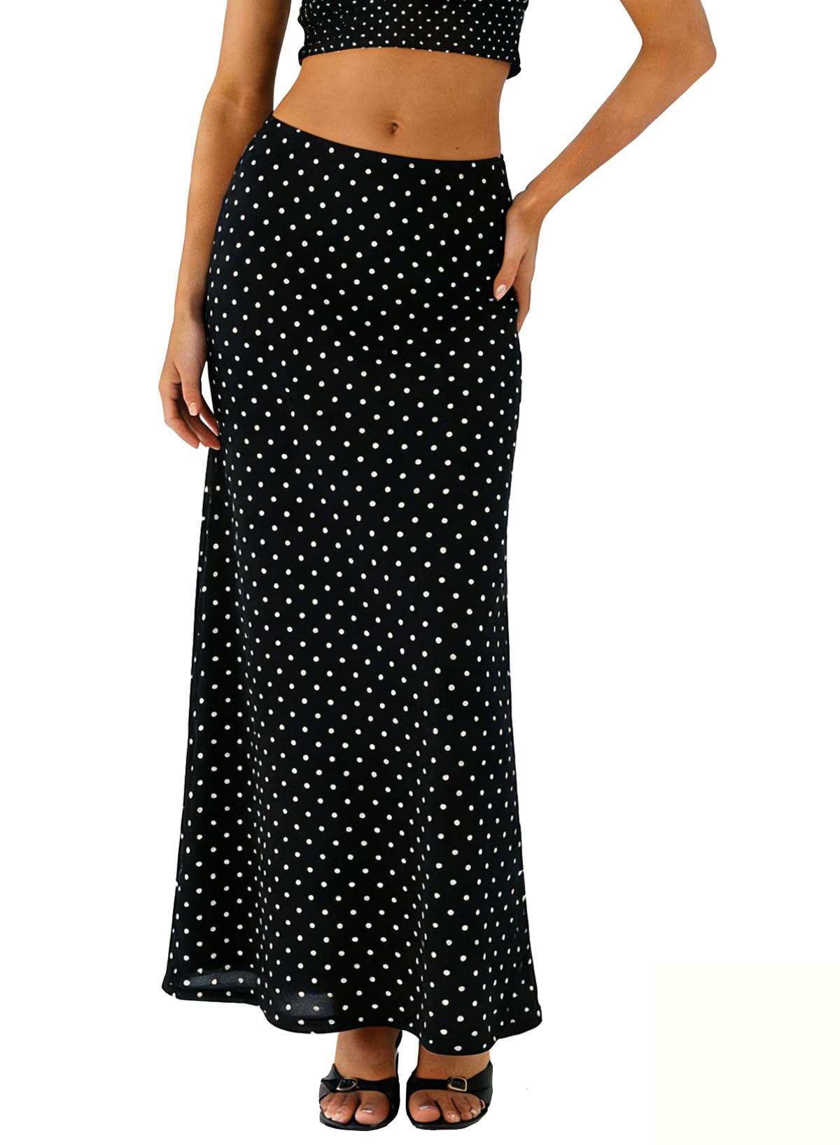 BLENCOT Womens High Waisted Long Mesh Polka Dot Maxi Skirt