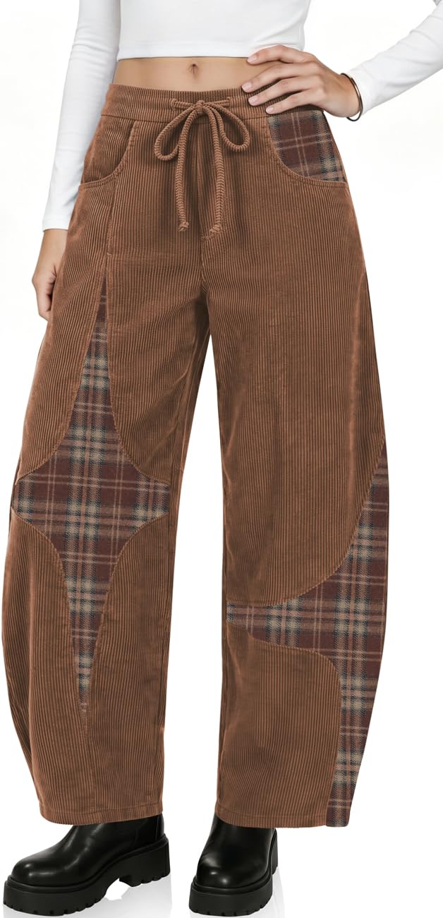 TARSE Women’s Corduroy Barrel Pants Wide Leg Harem Pants Baggy Casual