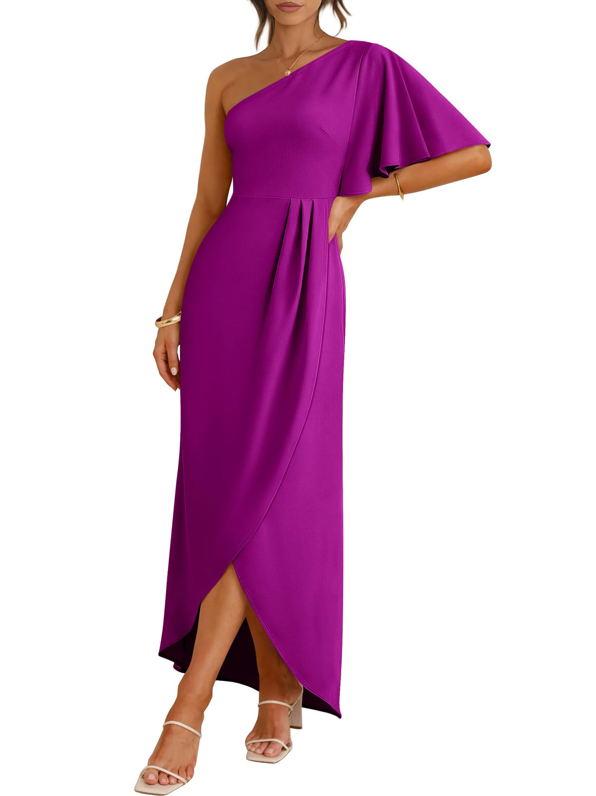 ANRABESS Women One Shoulder Formal Wedding Guest Dress