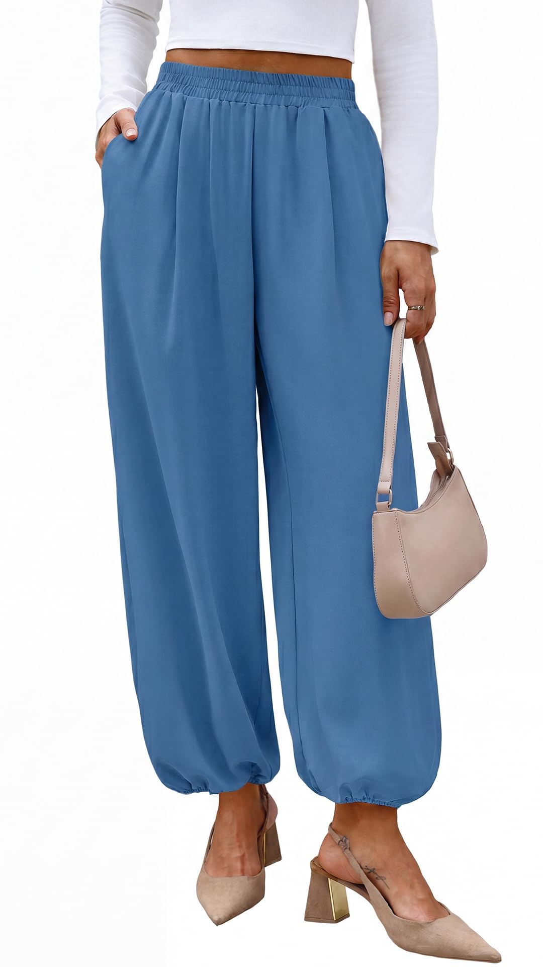 Sampeel Balloon Pants for Women Flowy High Waist Trousers with Pockets