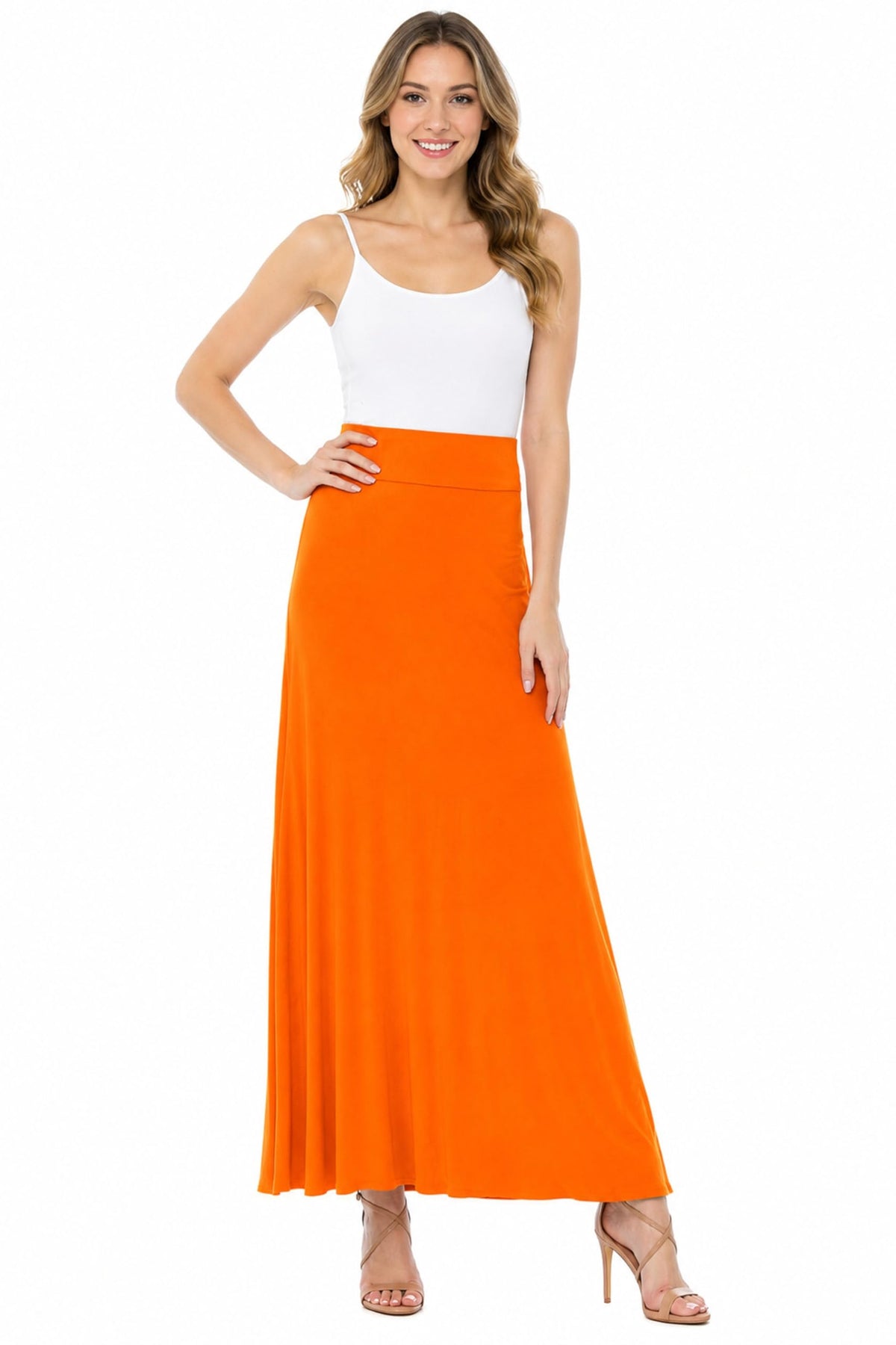 FashionJOA Women's Stretchy Flowy Maxi Skirt with Elastic Waistband for Comfort and Style