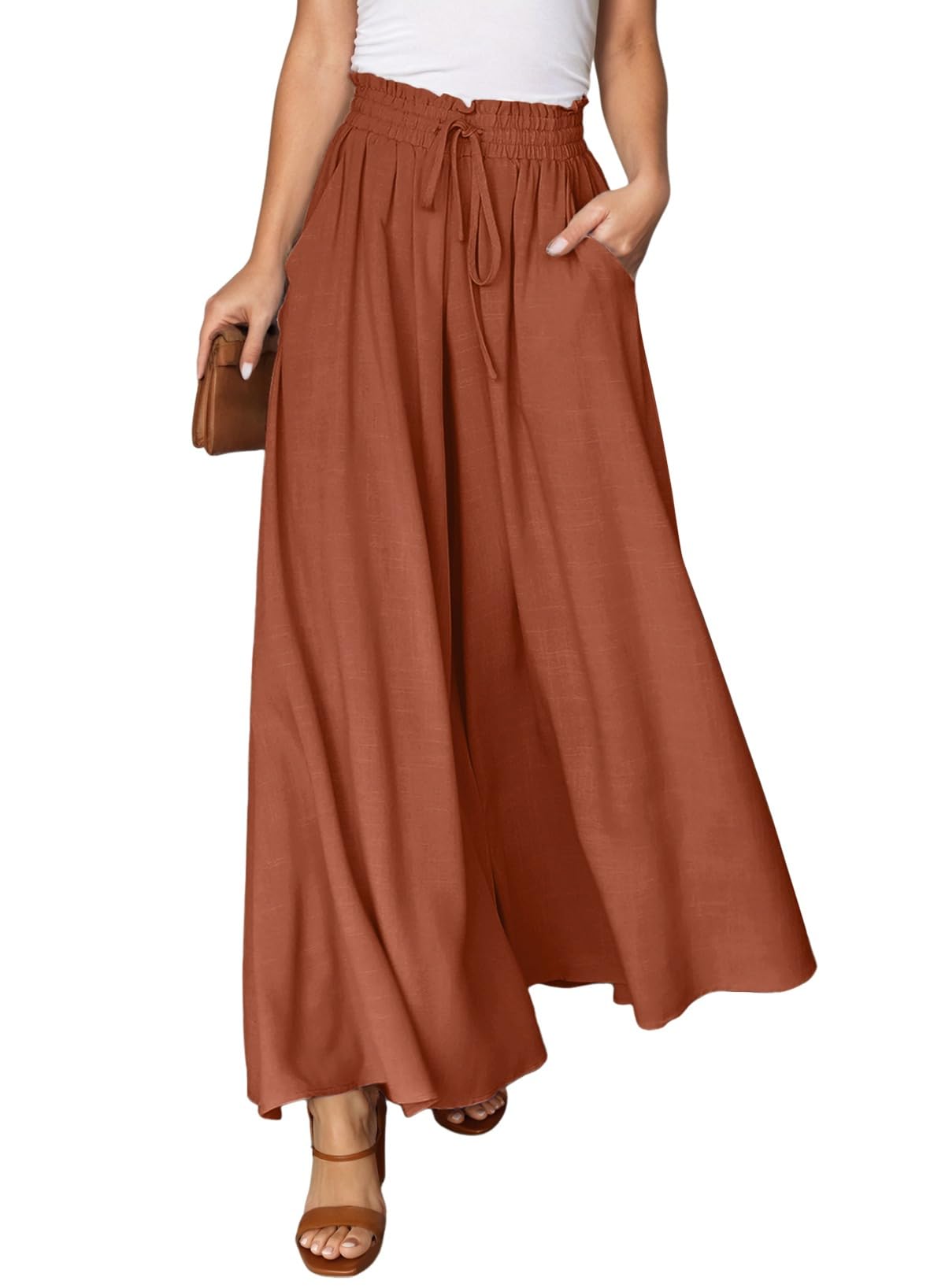 Dokotoo Wide Leg Pants for Women Casual Elastic Waist Drawstring Pants