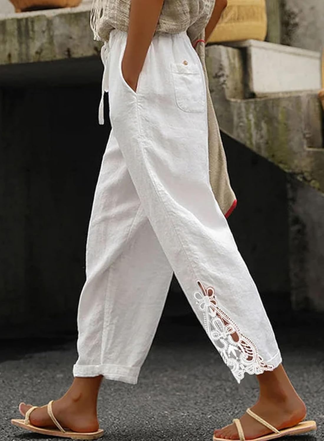Women Fashion 2026 Casual Elastic Waist Pants with Pockets