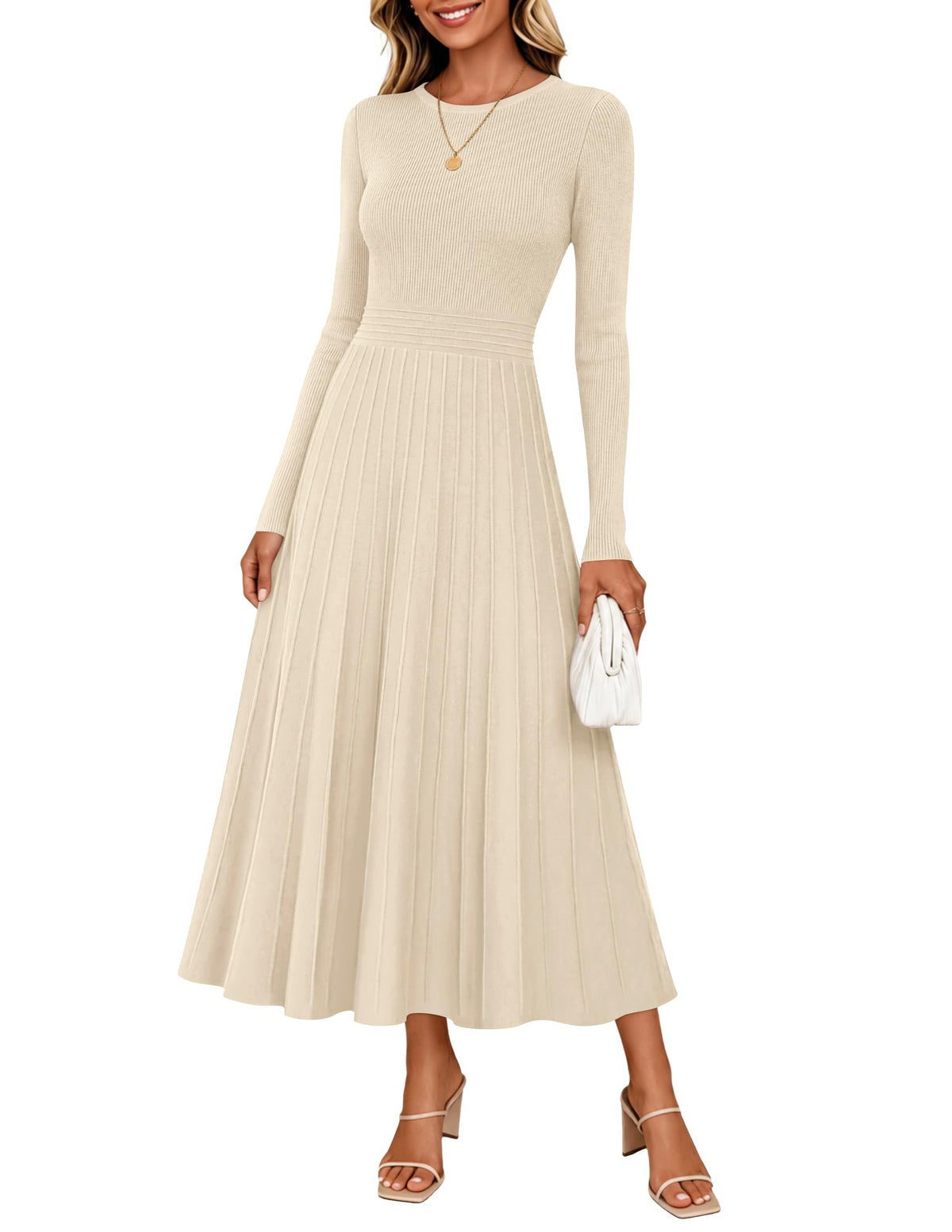ZESICA Womens Fall Winter Pleated Cocktail Party Midi Sweater Dress