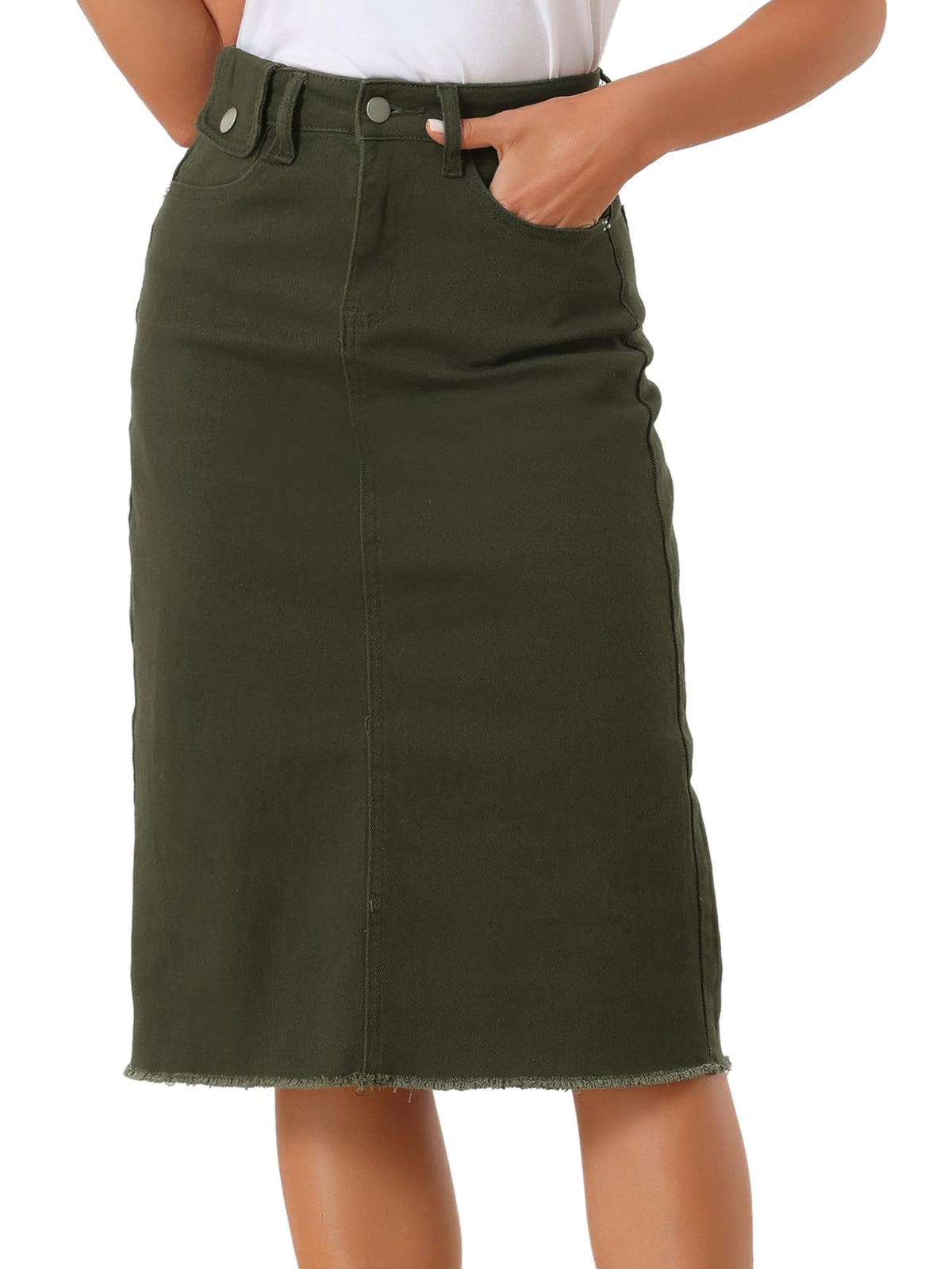 Allegra K Women's Casual Jean Skirt Raw Hem Stretch High Waist Denim Skirts