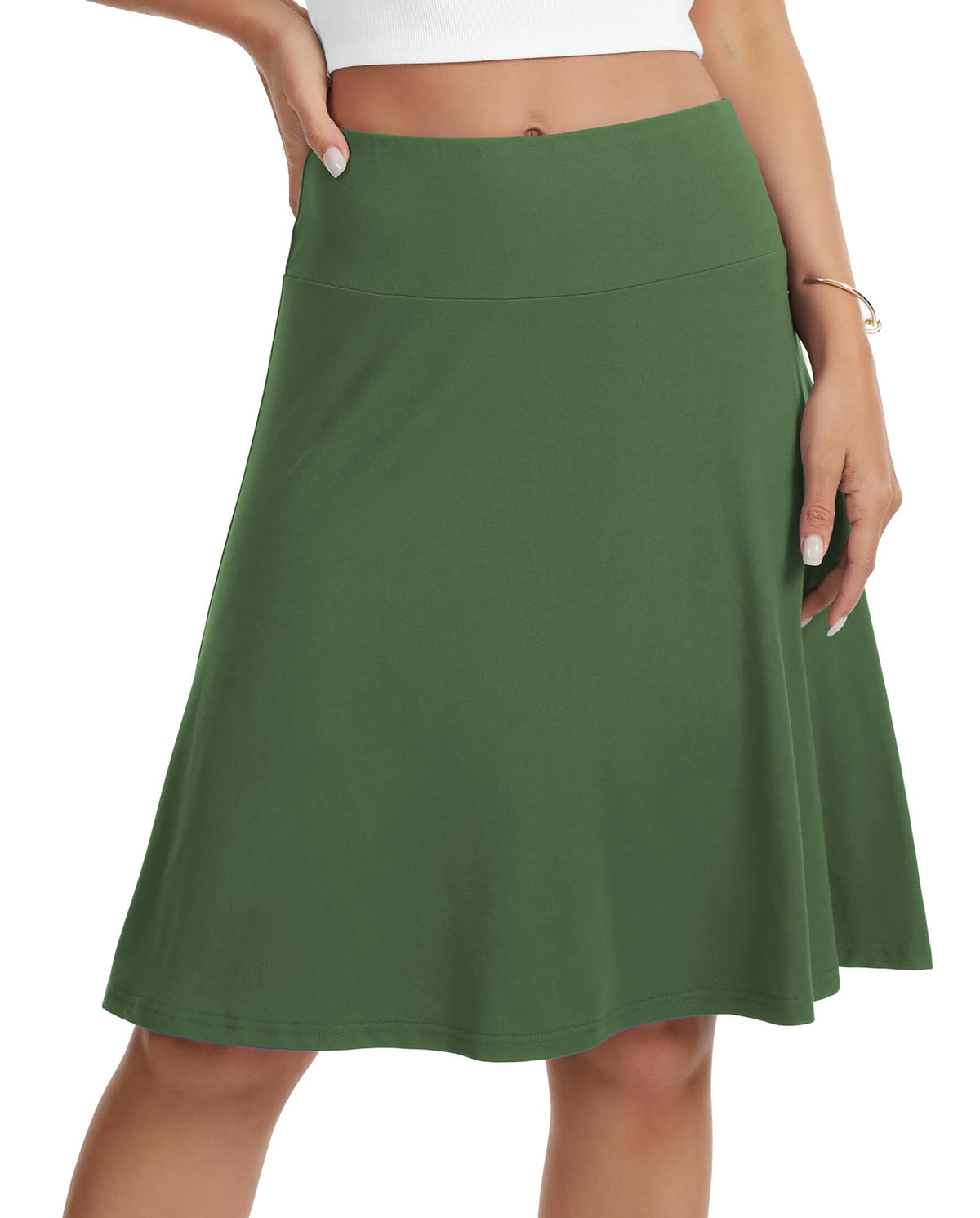 VIISHOW Women's Knee Length Skirt High Waisted Stretchy A-Line Skater Skirt Soft Knit Modest Casual Skirts for Daily Wear