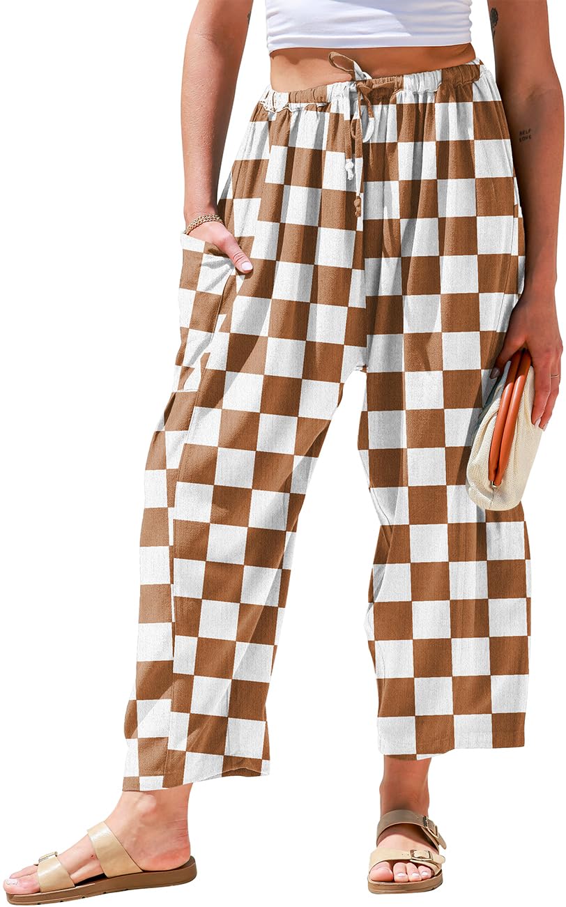 TARSE Womens Linen Palazzo Pants Wide Leg Casual Loose Drawstring Pants