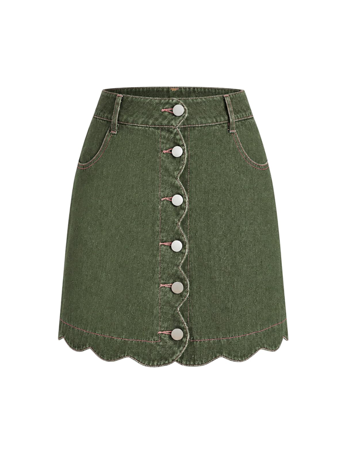 CUPSHE Women’s Denim Mini Skirt Button Front A-Line Scalloped Jeans