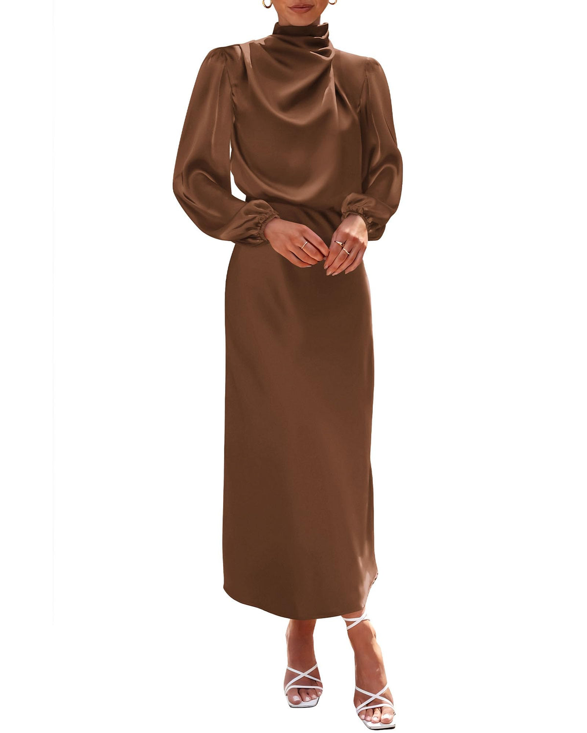 BTFBM Womens Mock Neck Satin Maxi Dress Fall 2026