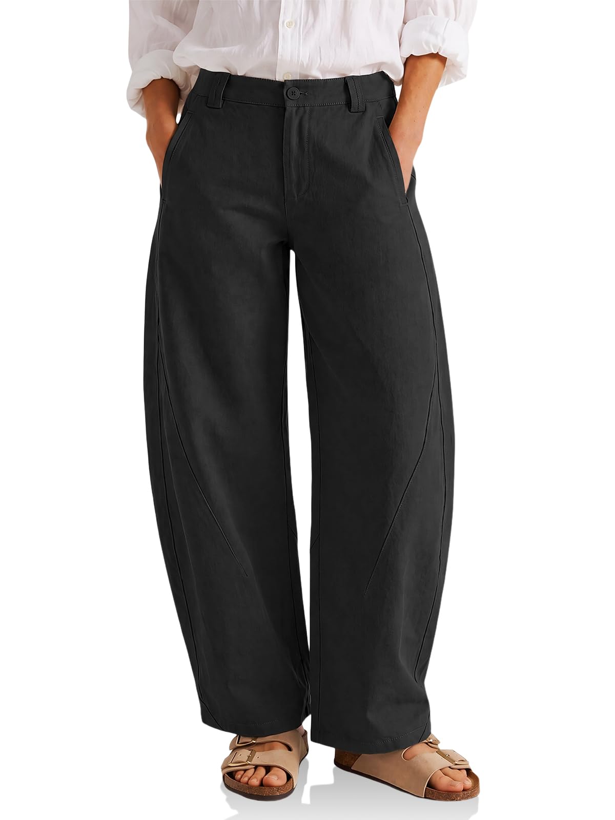 Cicy Bell Womens Barrel Wide Leg Pants Baggy High Waisted Palazzo Trousers
