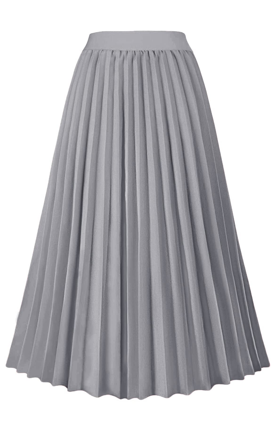GOLDSTITCH Women's High Waist Pleated Skirt A line Swing Midi Skirt