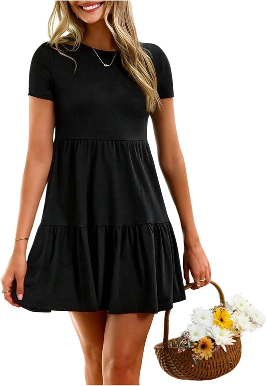 SOLY HUX Women's Summer Babydoll T Shirt Dress Short Sleeve Ruffle Dresses