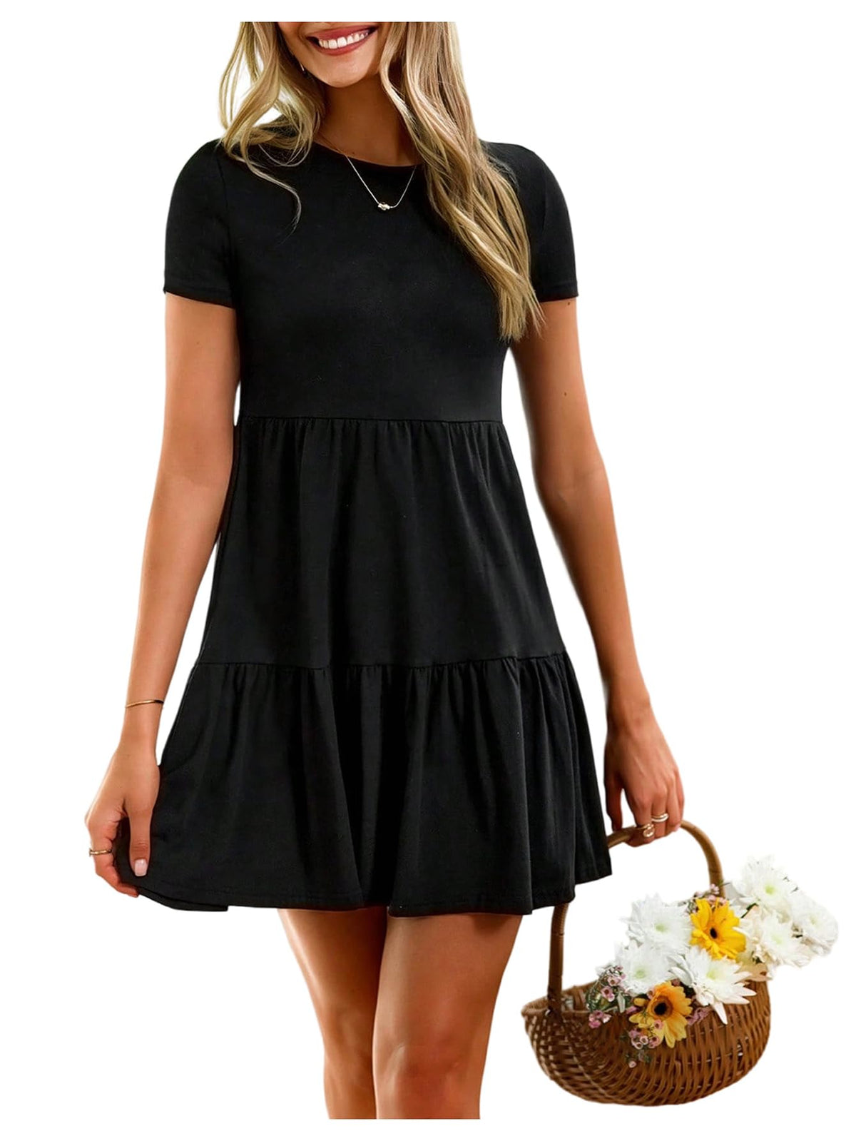 SOLY HUX Women's Summer Babydoll T Shirt Dress Short Sleeve Ruffle Dresses