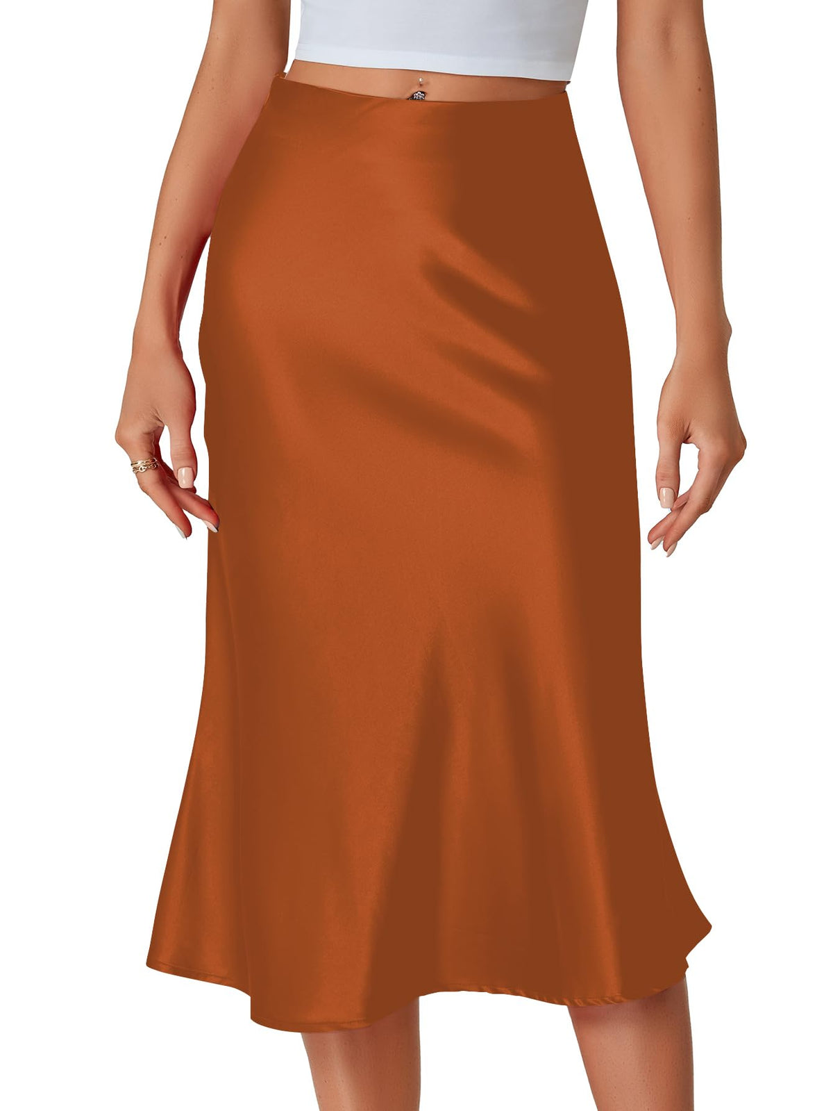 LYANER Women's Satin Silky Midi Skirt