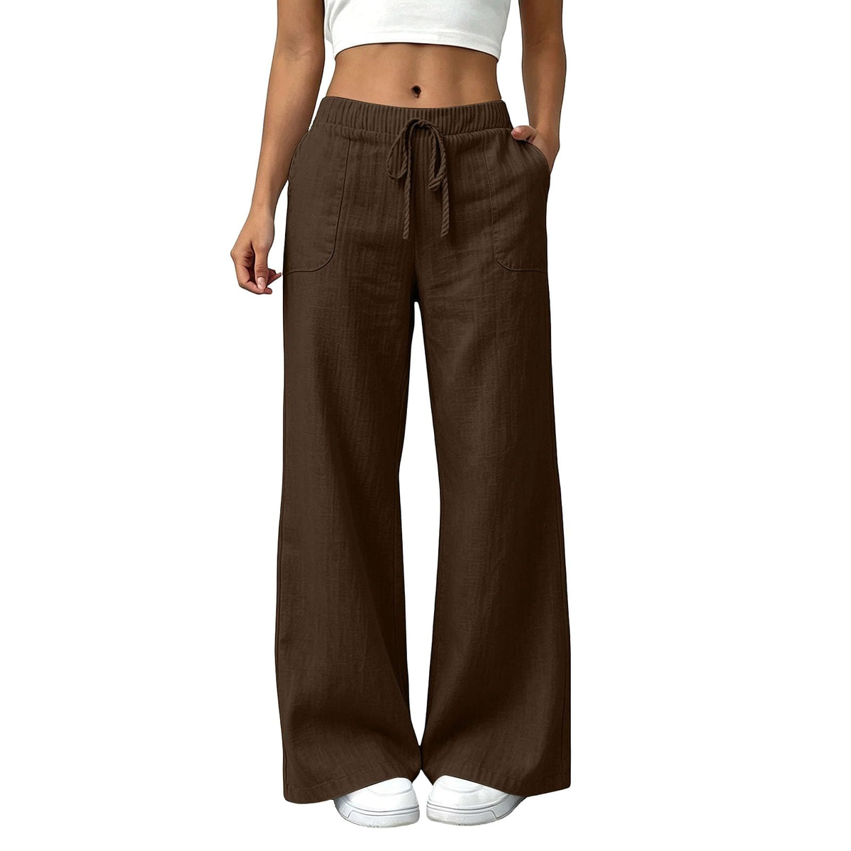 Linen Wide Leg High Waisted Pants for Women Casual Straight Leg Pants