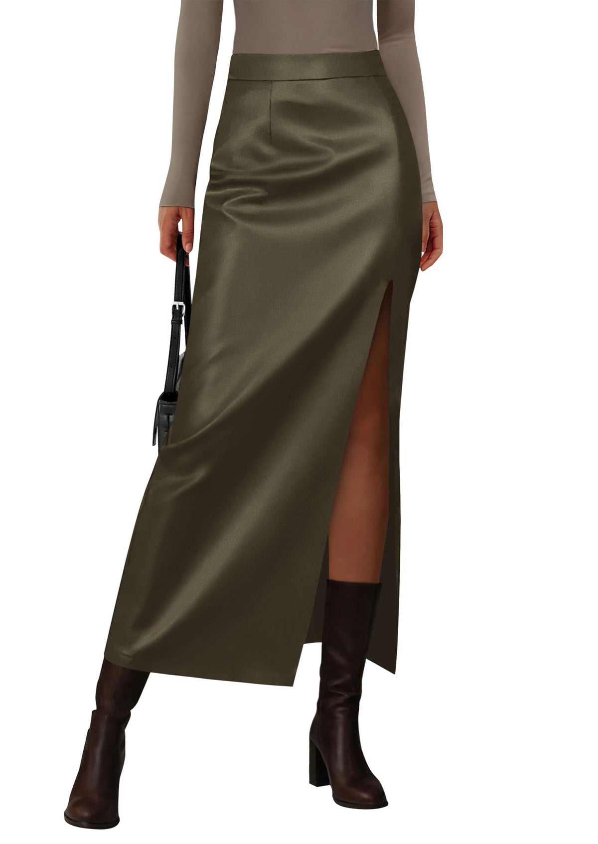 PRETTYGARDEN Women's Faux Leather Long Pencil Skirt