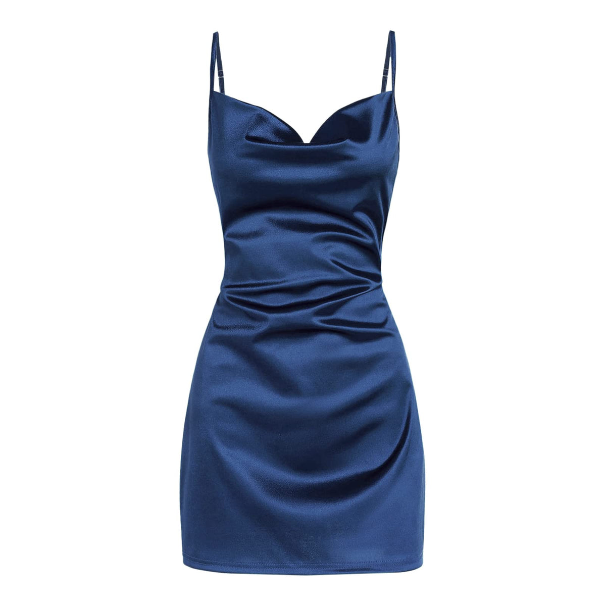 ZAFUL Women Satin Cowl Neck Spaghetti Strap Mini Slip Cocktail Dress
