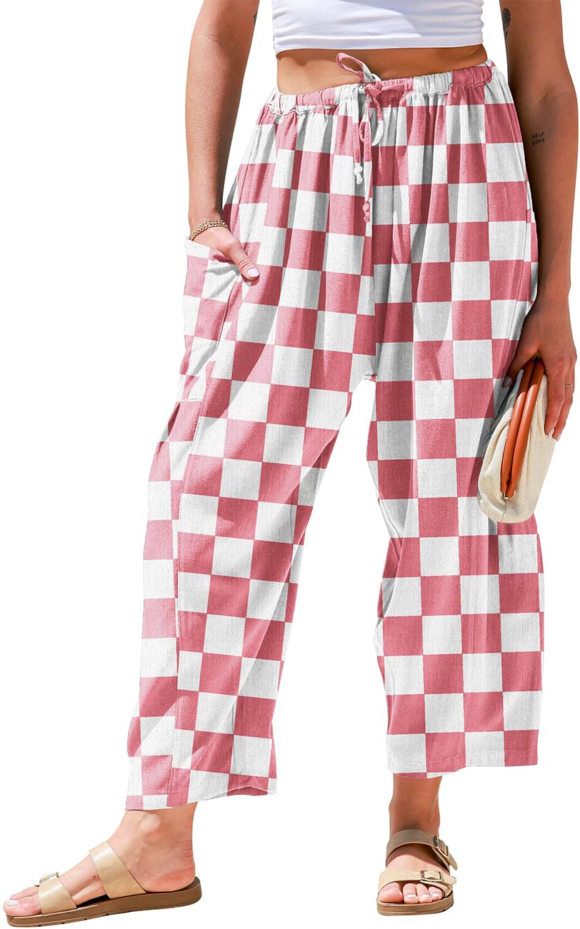 TARSE Womens Linen Palazzo Pants Wide Leg Casual Loose Drawstring Pants