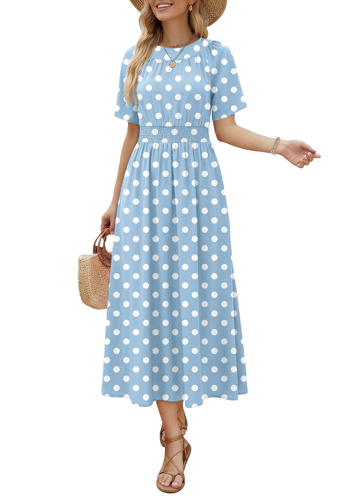 Dokotoo Summer Dresses for Women 2026 Vintage Elegant Midi Maxi Dresses Casual Short Sleeve A Line Flowy Dress