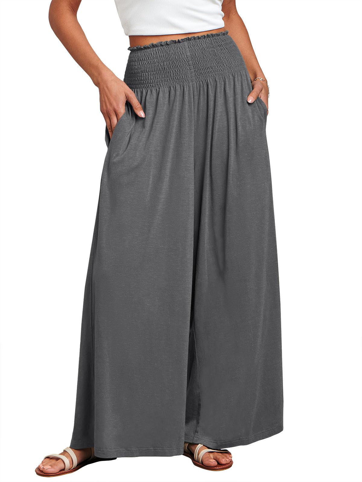 ANRABESS Women Summer Casual Wide Leg Palazzo Pants with Pockets