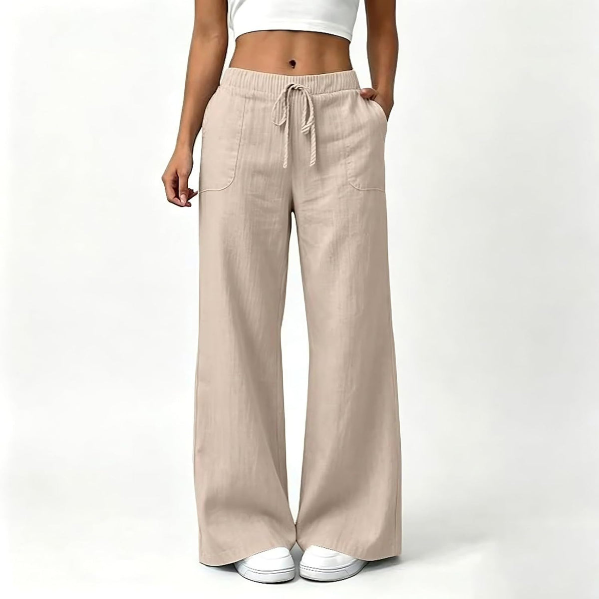 Linen Wide Leg High Waisted Pants for Women Casual Straight Leg Pants