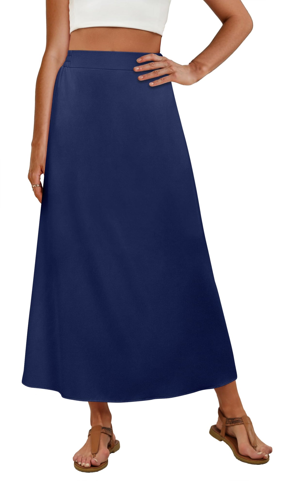 OFEEFAN Womens Maxi Long Skirts with Pockets Stretchy Spring Summer Boho Casual Flowy Trendy