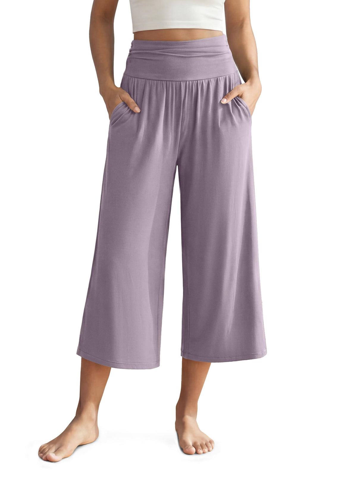 ODODOS Women's Wide Leg Palazzo Lounge Cropped Pants with Pockets Light Weight Comfy Pajama Capri Pants-20/22"/ 24" Inseam