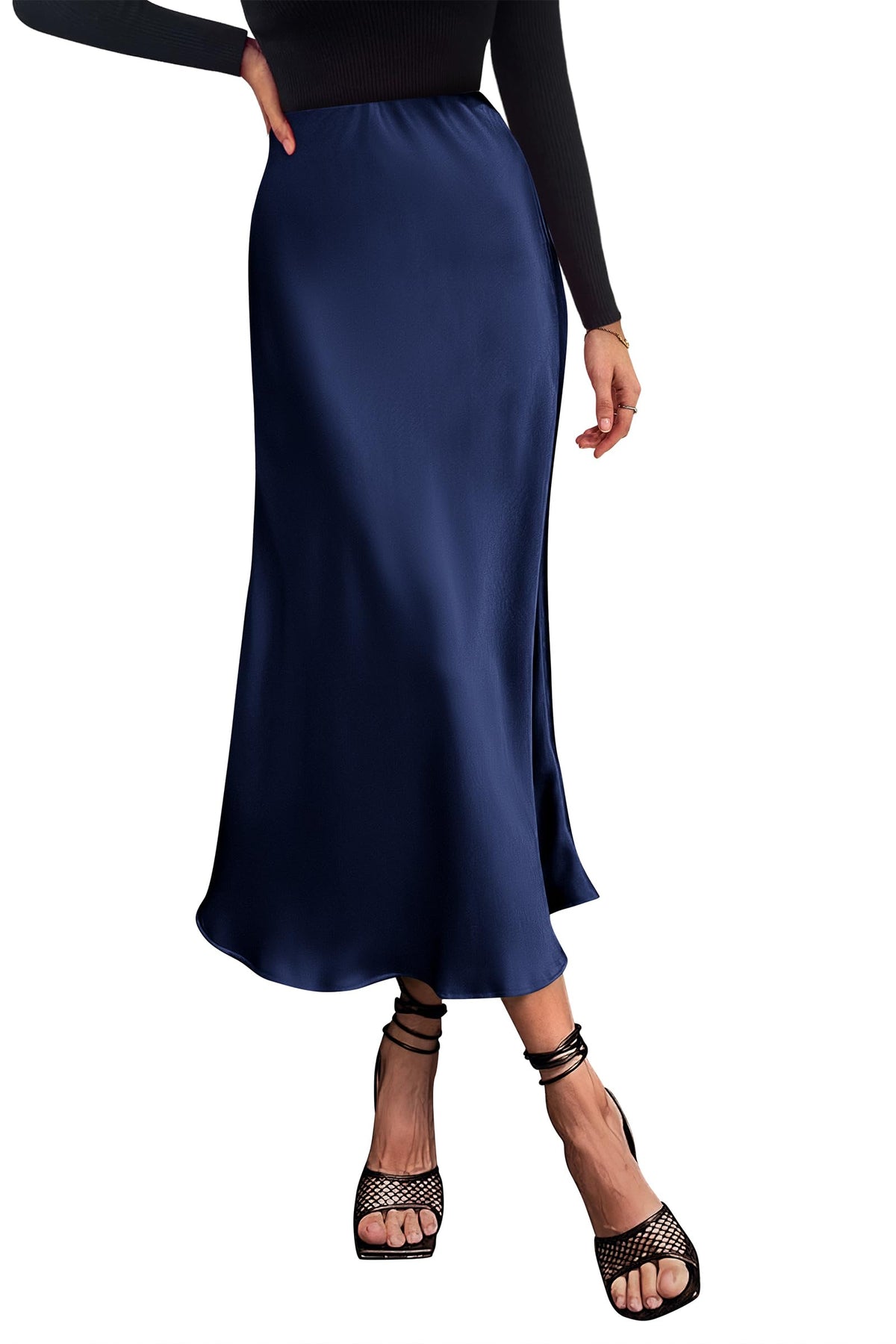 PRETTYGARDEN Women's Satin Midi Skirts Dressy Casual