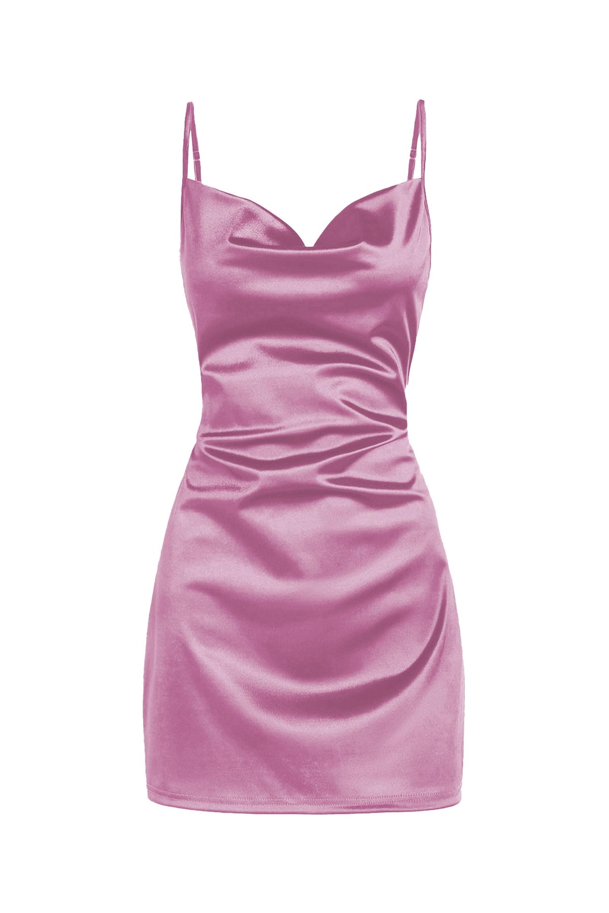 ZAFUL Women Satin Cowl Neck Spaghetti Strap Mini Slip Cocktail Dress