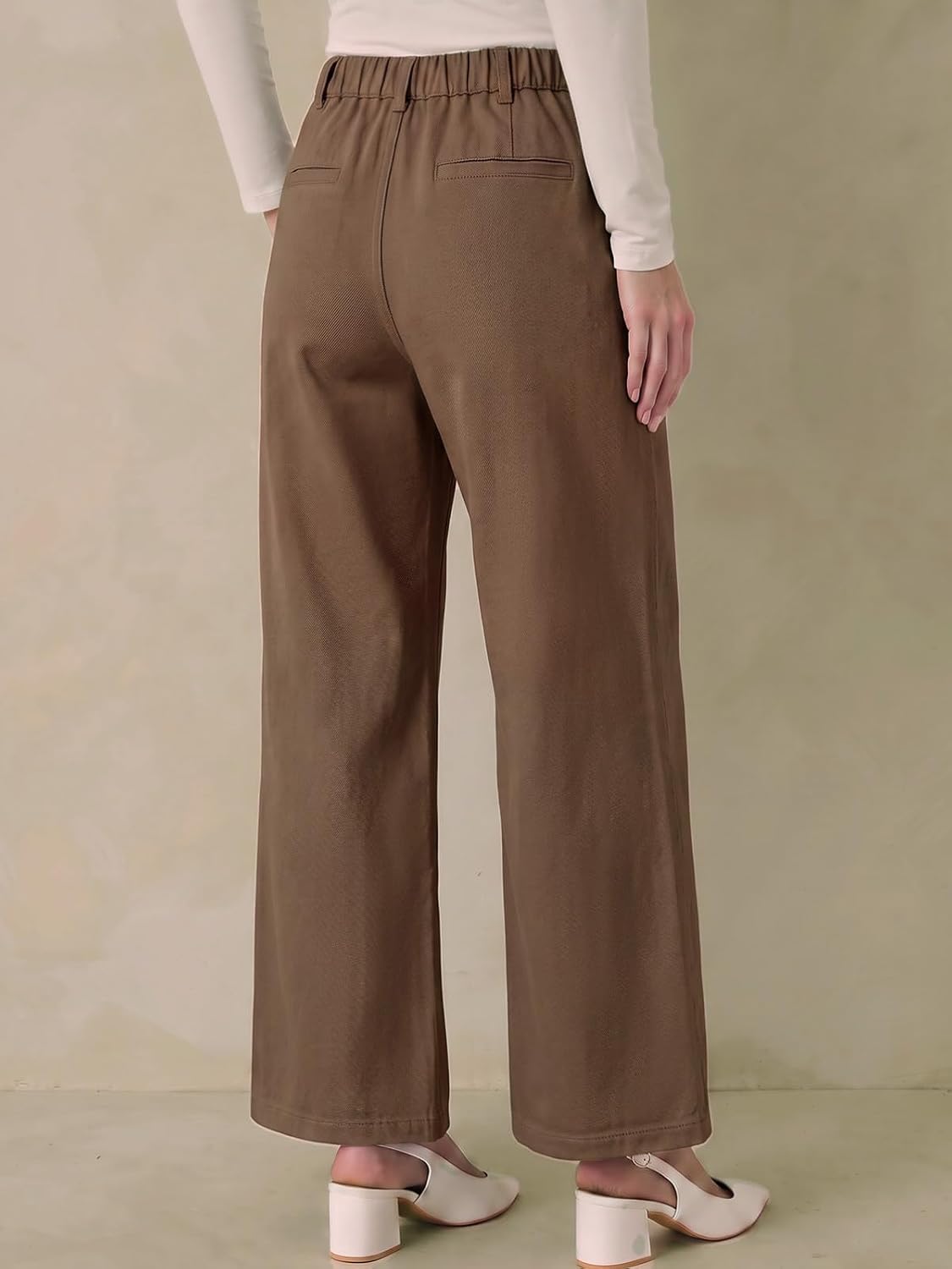 Tankaneo Womens Wide Leg Cotton Pants High Waisted Dressy Casual Trousers