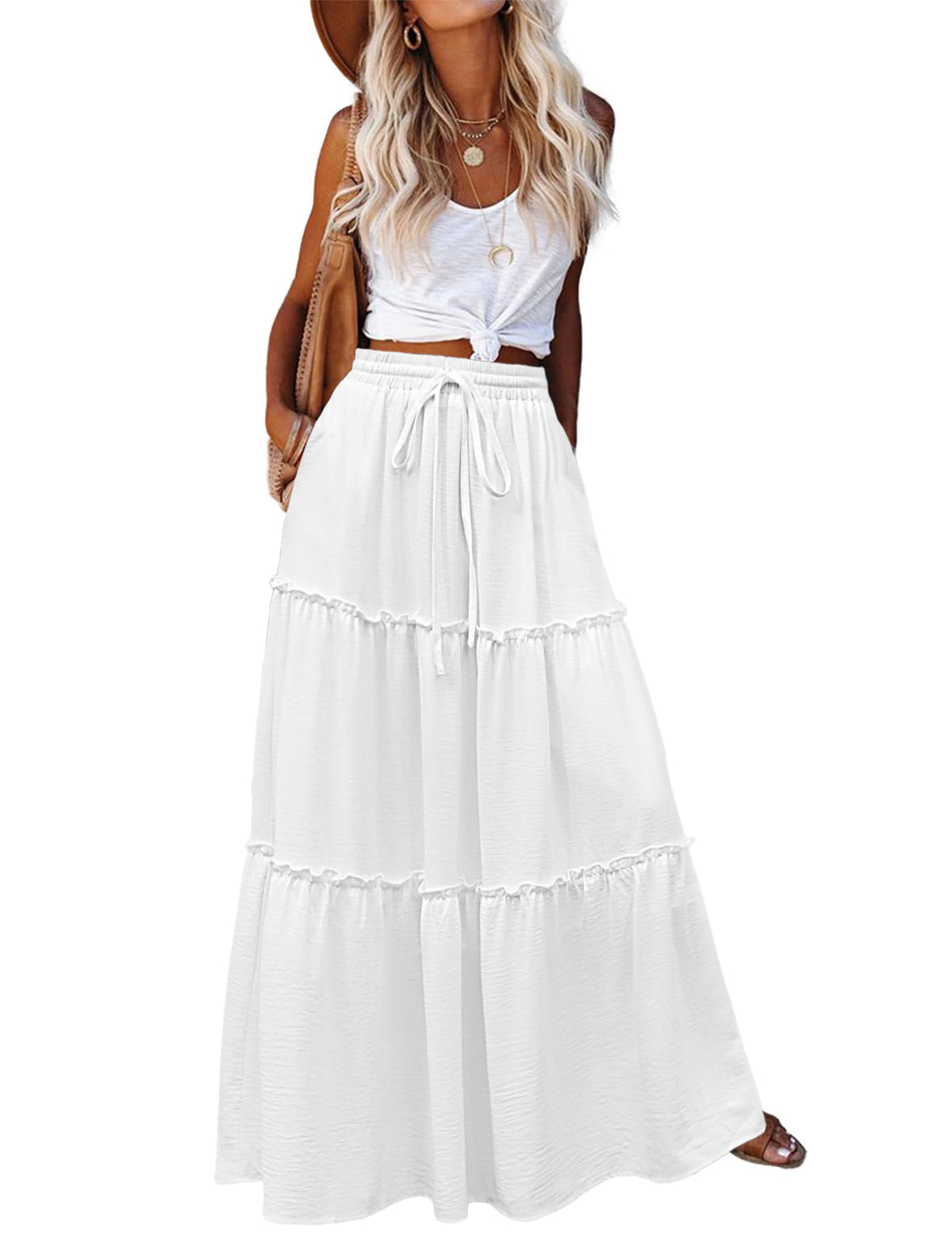Zeagoo Womens Casual Maxi Skirts for Women 2026 High Waist Boho Skirts Floral Printed Long Flowy Skirt with Pockets