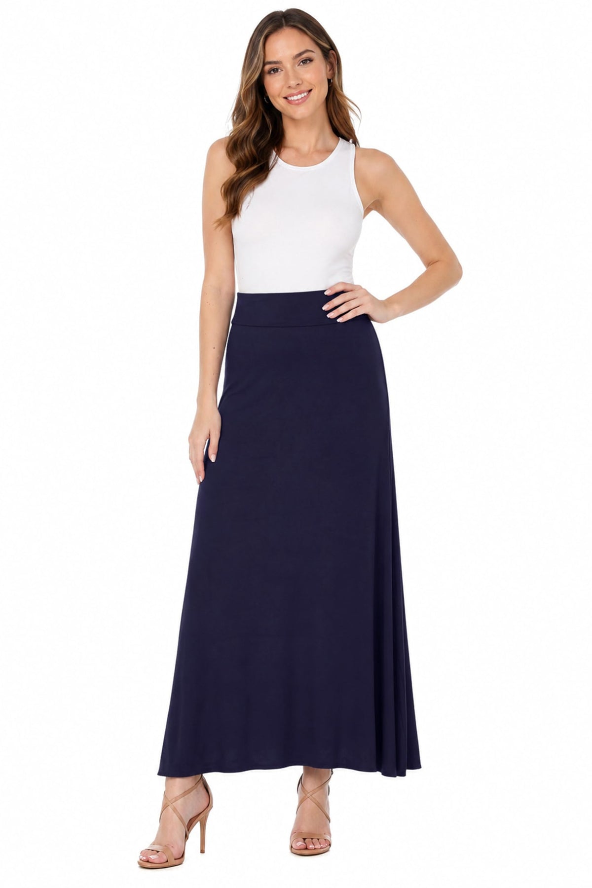 FashionJOA Women's Stretchy Flowy Maxi Skirt with Elastic Waistband for Comfort and Style