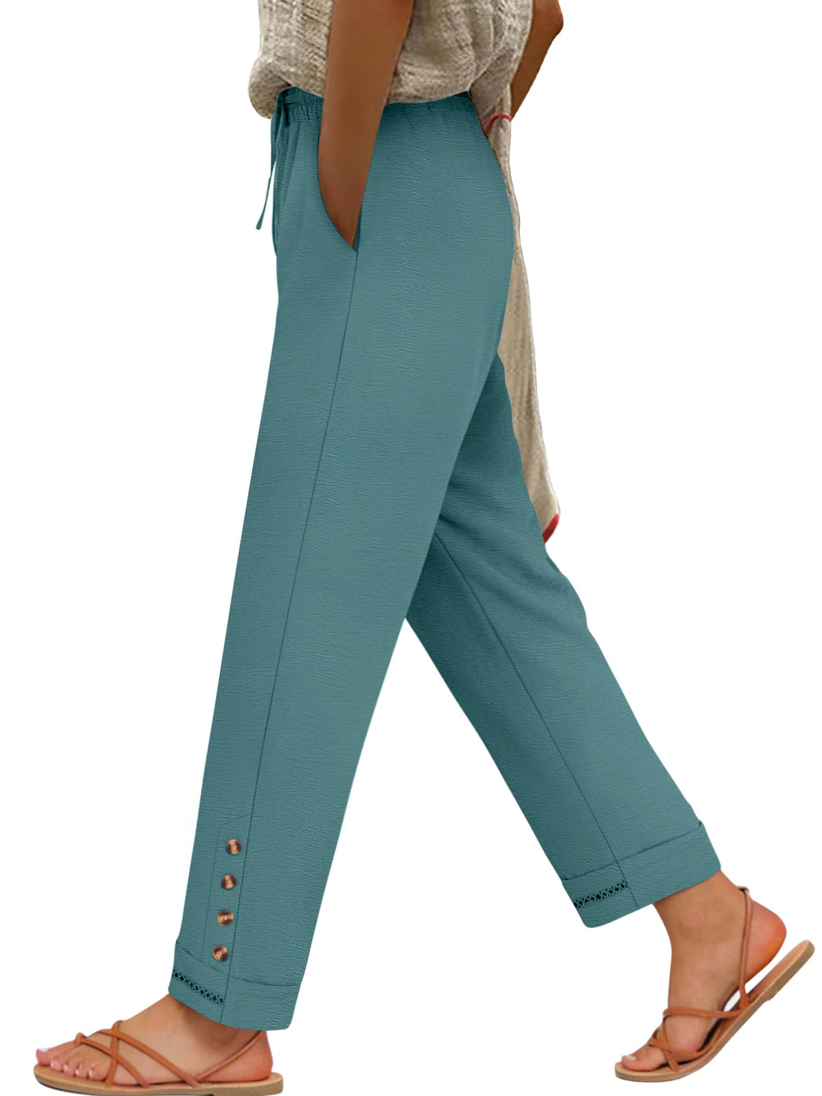 ANRABESS Womens Casual Cropped Pants, Drawstring Elastic Waist Ankle Trousers, Comfy for Lounge Office, Versatile Daily Wear