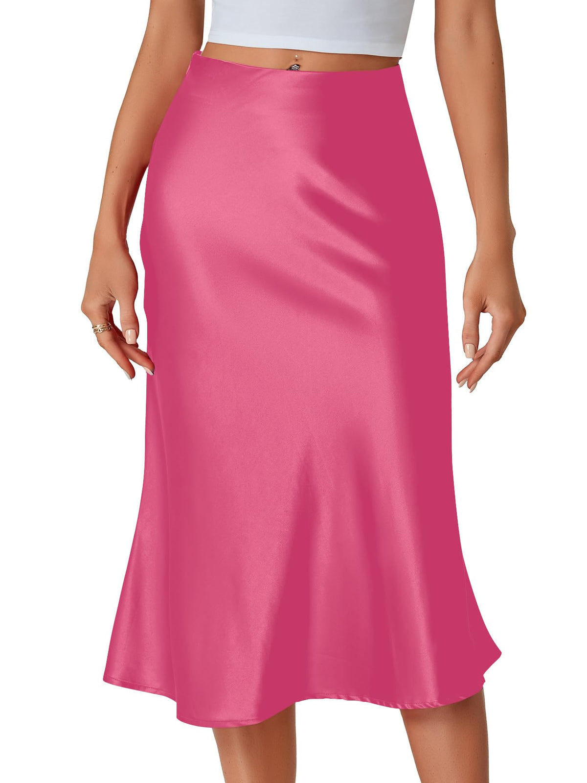 LYANER Women's Satin Silky Midi Skirt