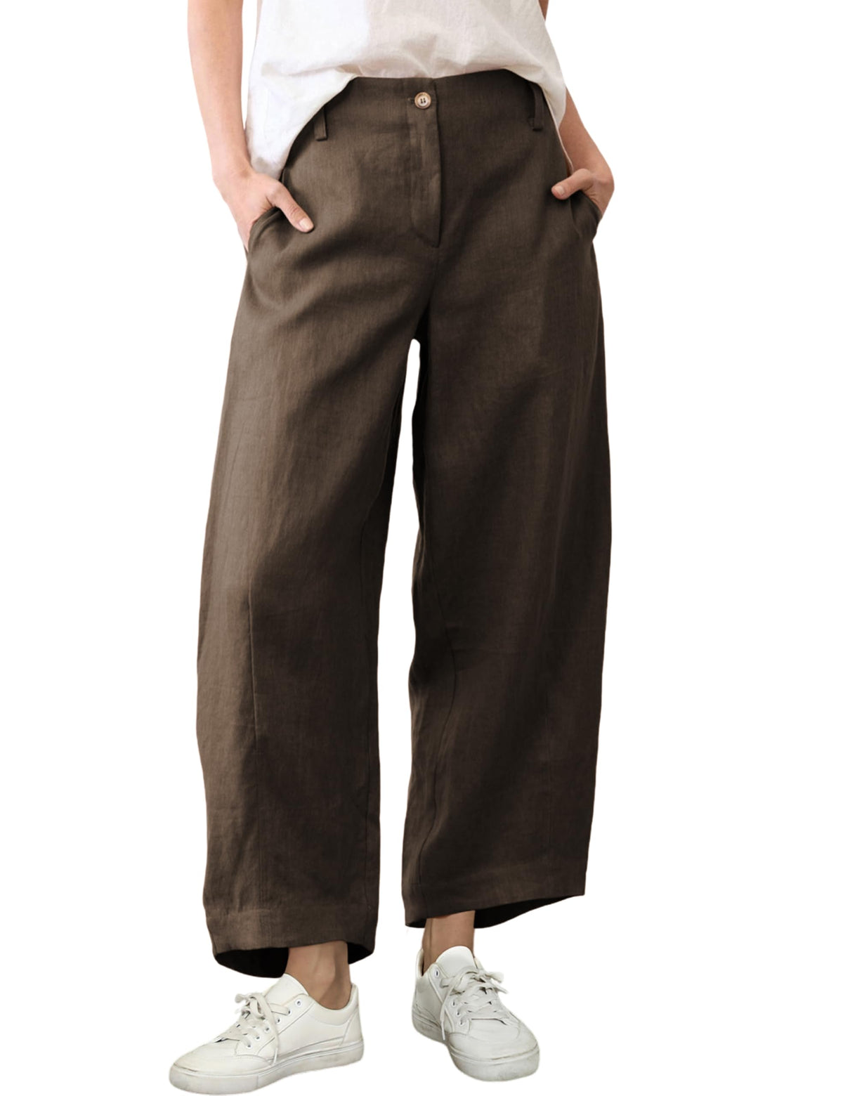 Tanming Women's Cotton Linen Barrel Pants Wide Leg Trousers