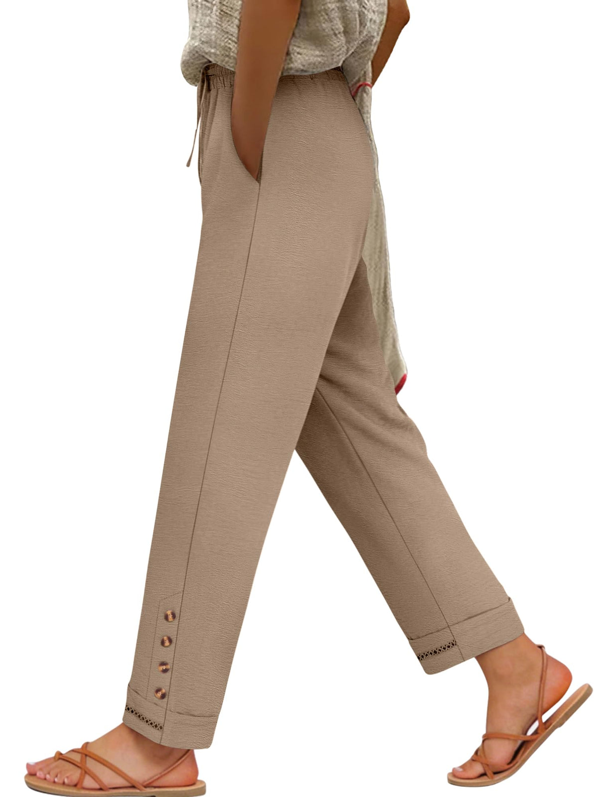 ANRABESS Womens Casual Cropped Pants, Drawstring Elastic Waist Ankle Trousers, Comfy for Lounge Office, Versatile Daily Wear