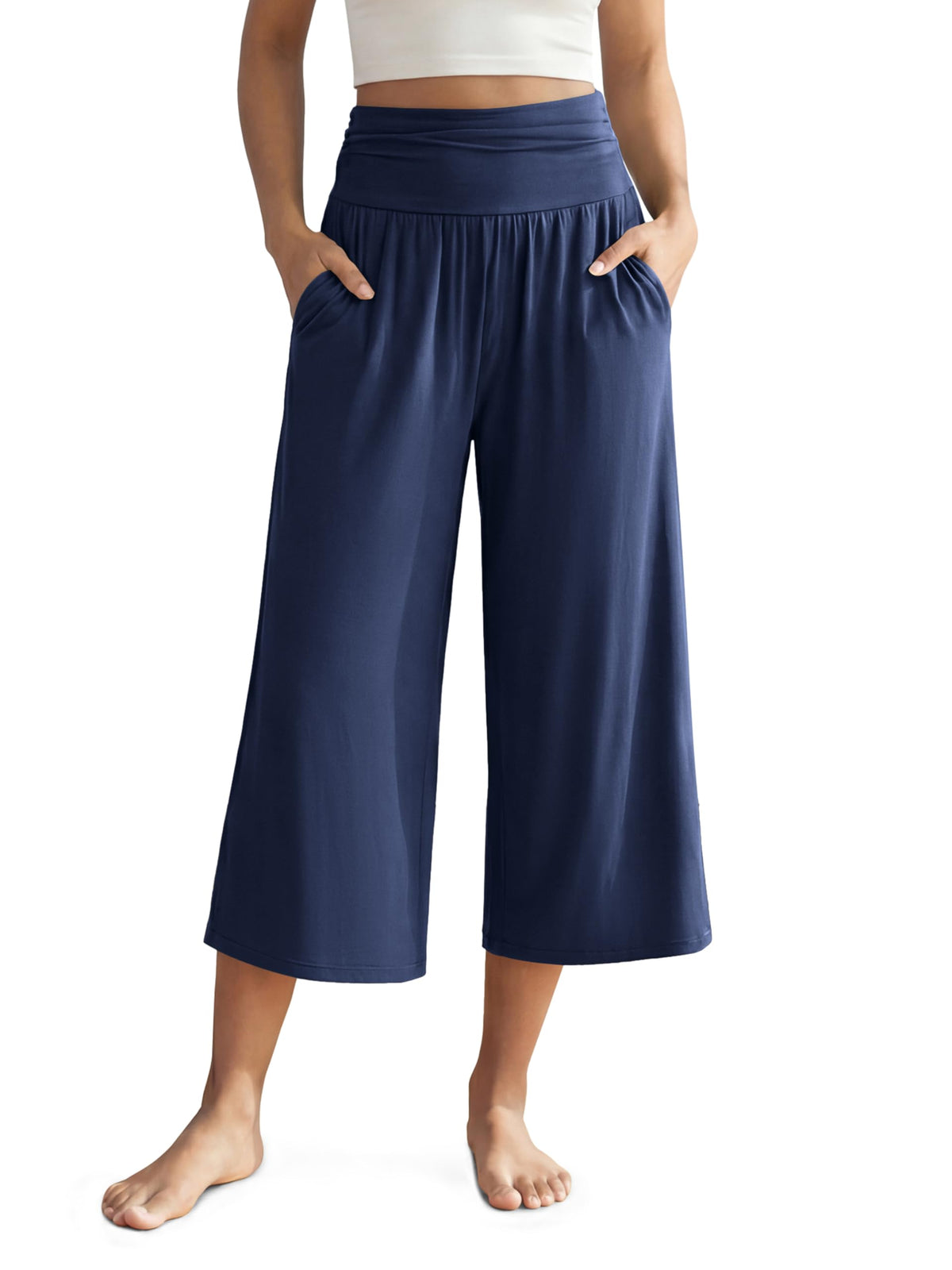 ODODOS Women's Wide Leg Palazzo Lounge Cropped Pants with Pockets Light Weight Comfy Pajama Capri Pants-20/22"/ 24" Inseam