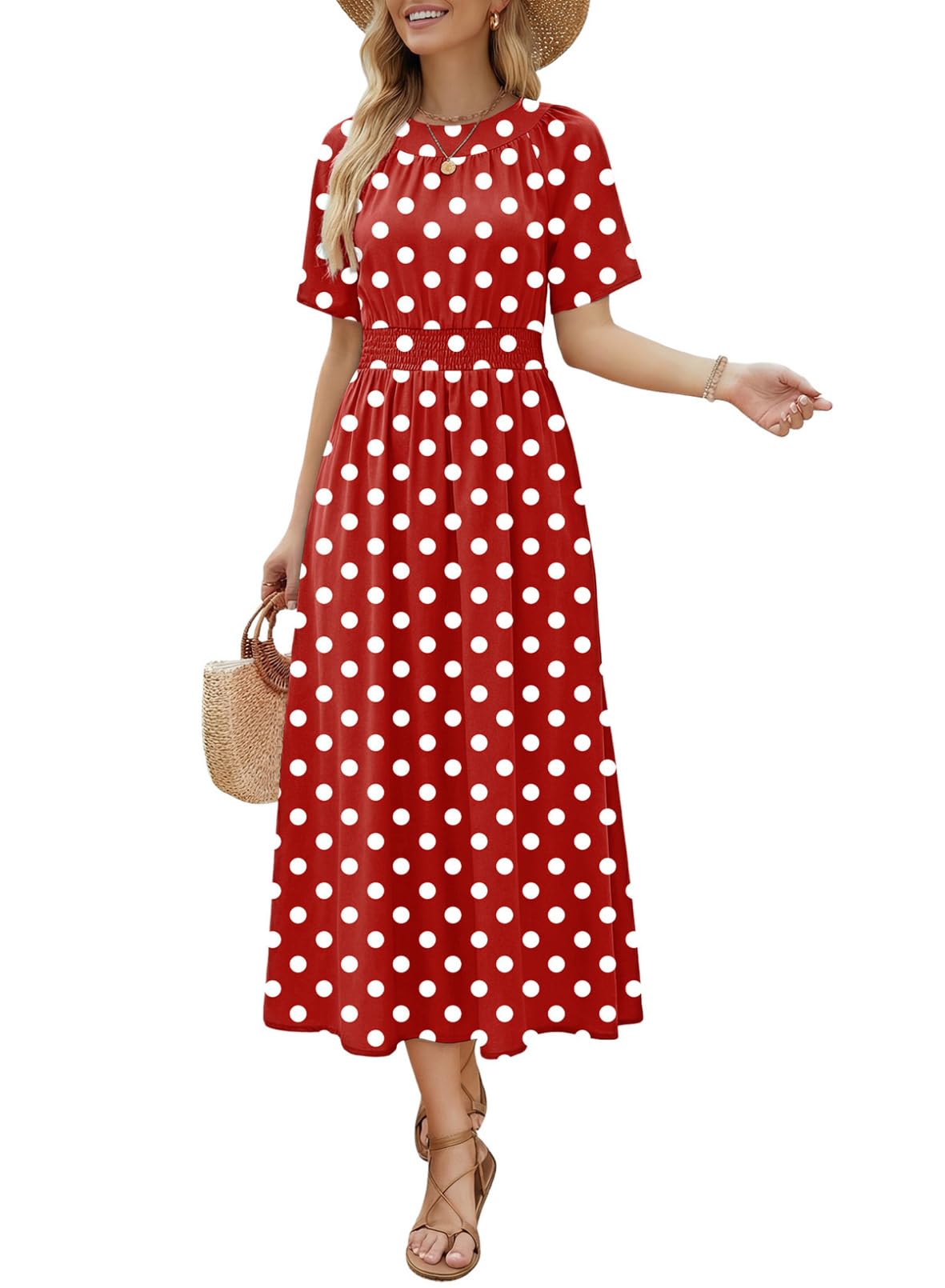 Dokotoo Summer Dresses for Women 2026 Vintage Elegant Midi Maxi Dresses Casual Short Sleeve A Line Flowy Dress