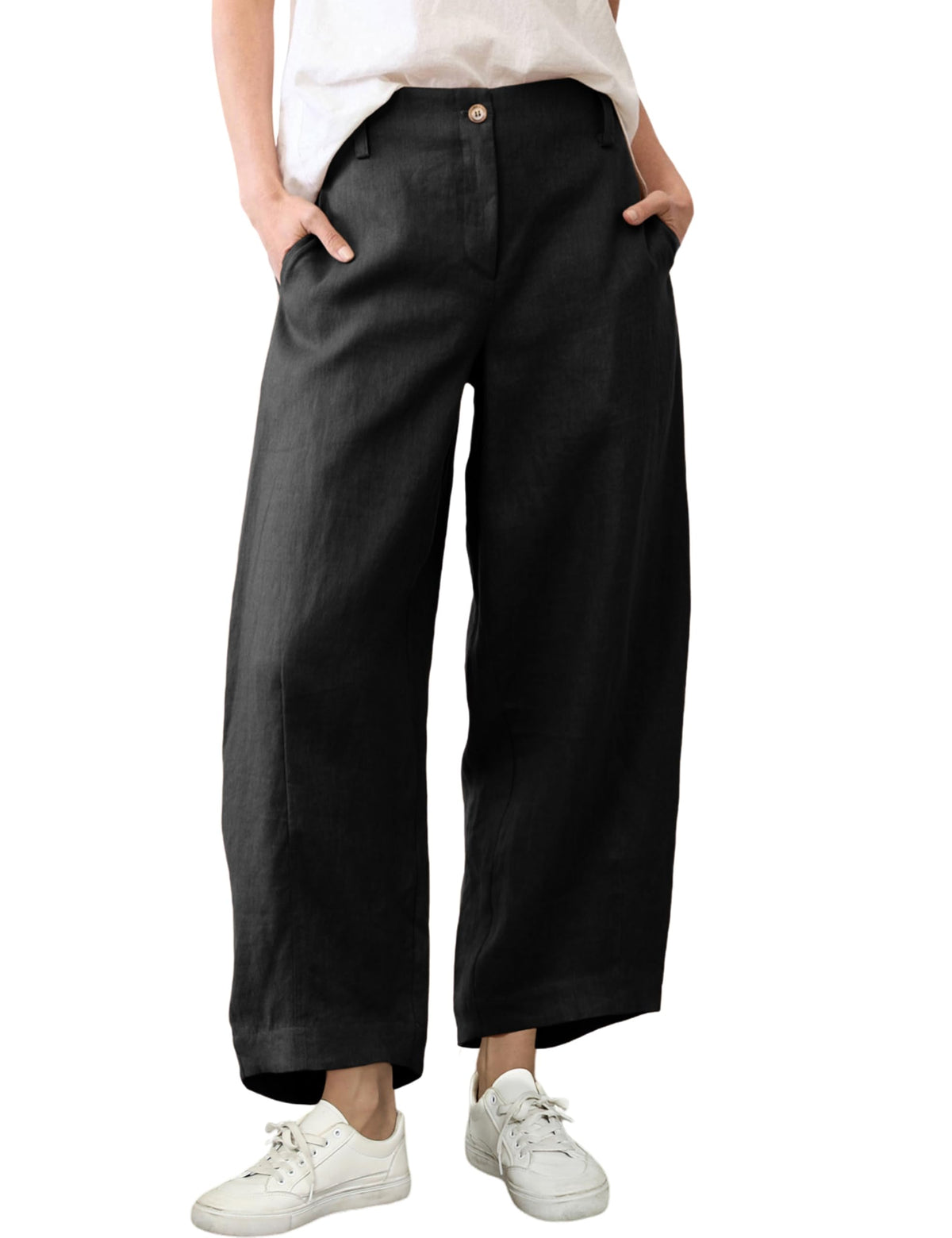 Tanming Women's Cotton Linen Barrel Pants Wide Leg Trousers