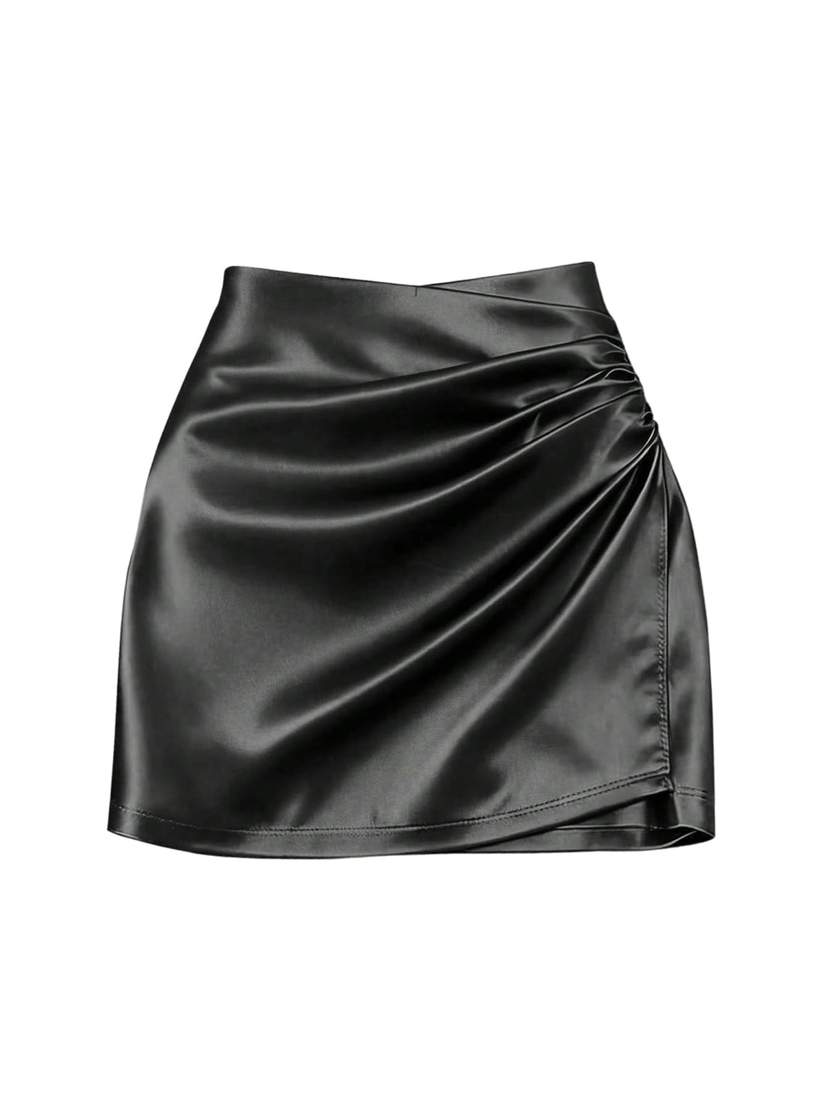 SHENHE Women' Satin Wrap Skirt Ruched Bodycon Dressy Silky Mini Skirt