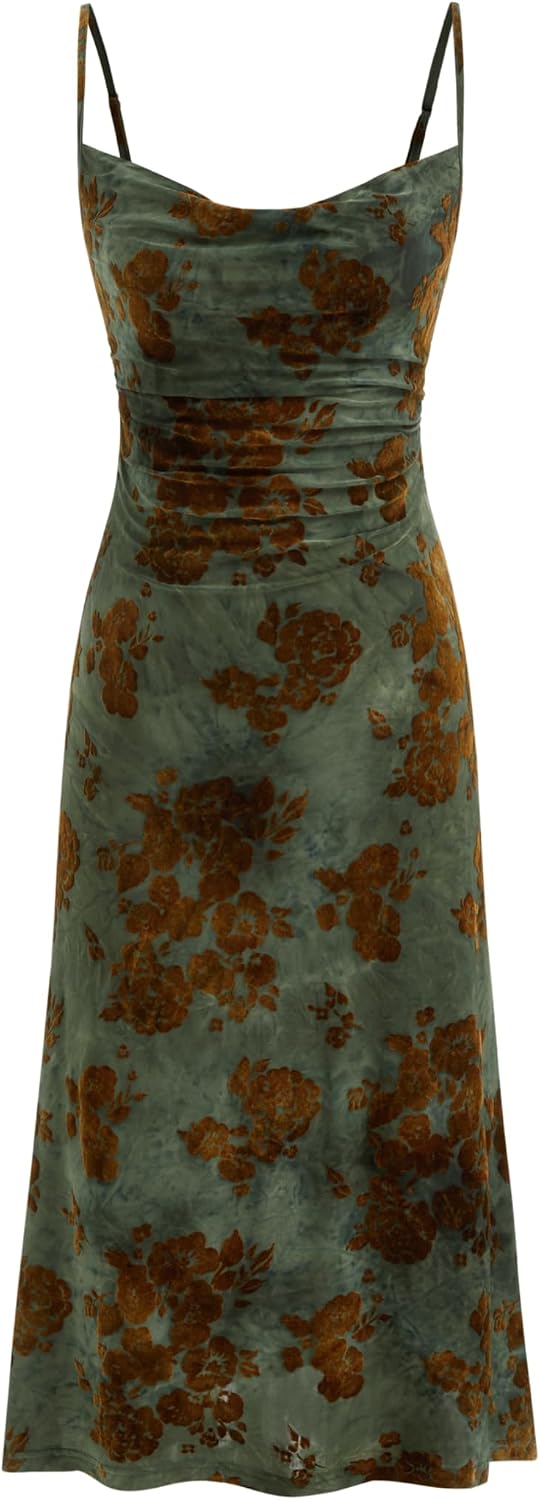 CIDER Womens Velvet Dress Floral Sleeveless Midi Wedding Guest Dresses
