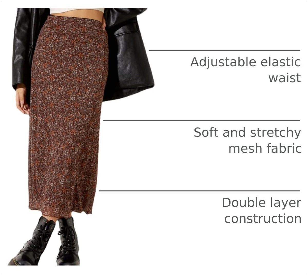 Avanova Women Mesh Floral Boho Midi Skirt High Waist Long Skirt