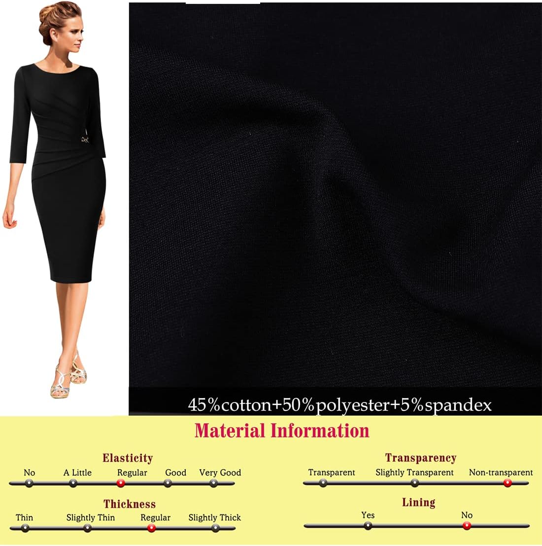 VFSHOW Womens Elegant Ruched Slim Work Office Business Casual Bodycon Dress