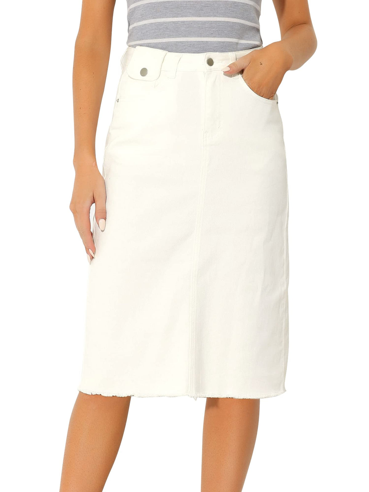 Allegra K Women's Casual Jean Skirt Raw Hem Stretch High Waist Denim Skirts