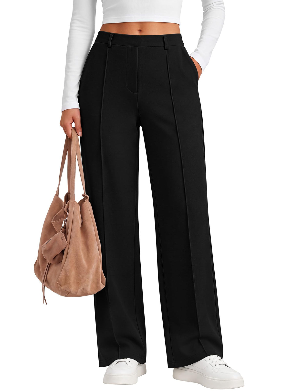 ANRABESS Women's Business Casual Straight Leg Fleece Dress Pants