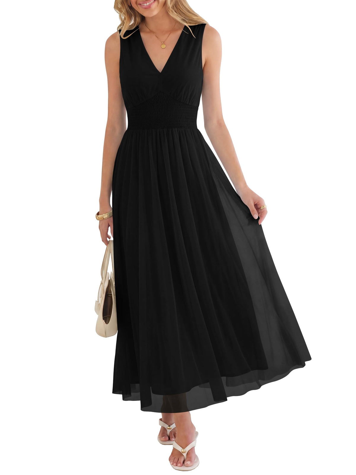 ANRABESS Women's Floral Tulle Wedding Guest Maxi Dress